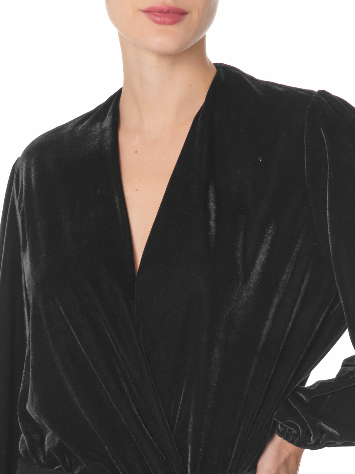 Vestido Curto Veludo Transpasse Preto  Maria Filó