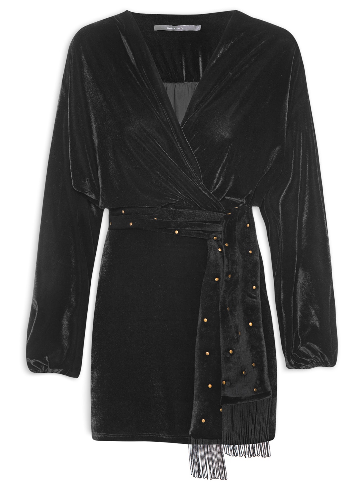 Vestido Curto Veludo Transpasse Preto  Maria Filó