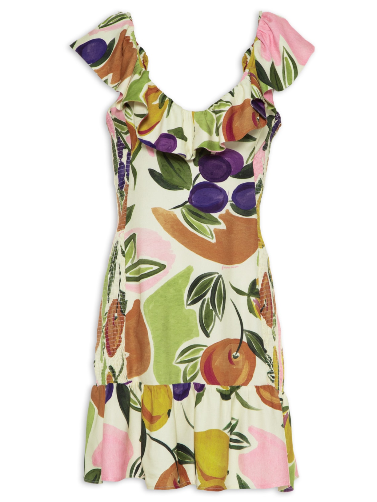 Vestido Curto Vento De Fruta - Bege