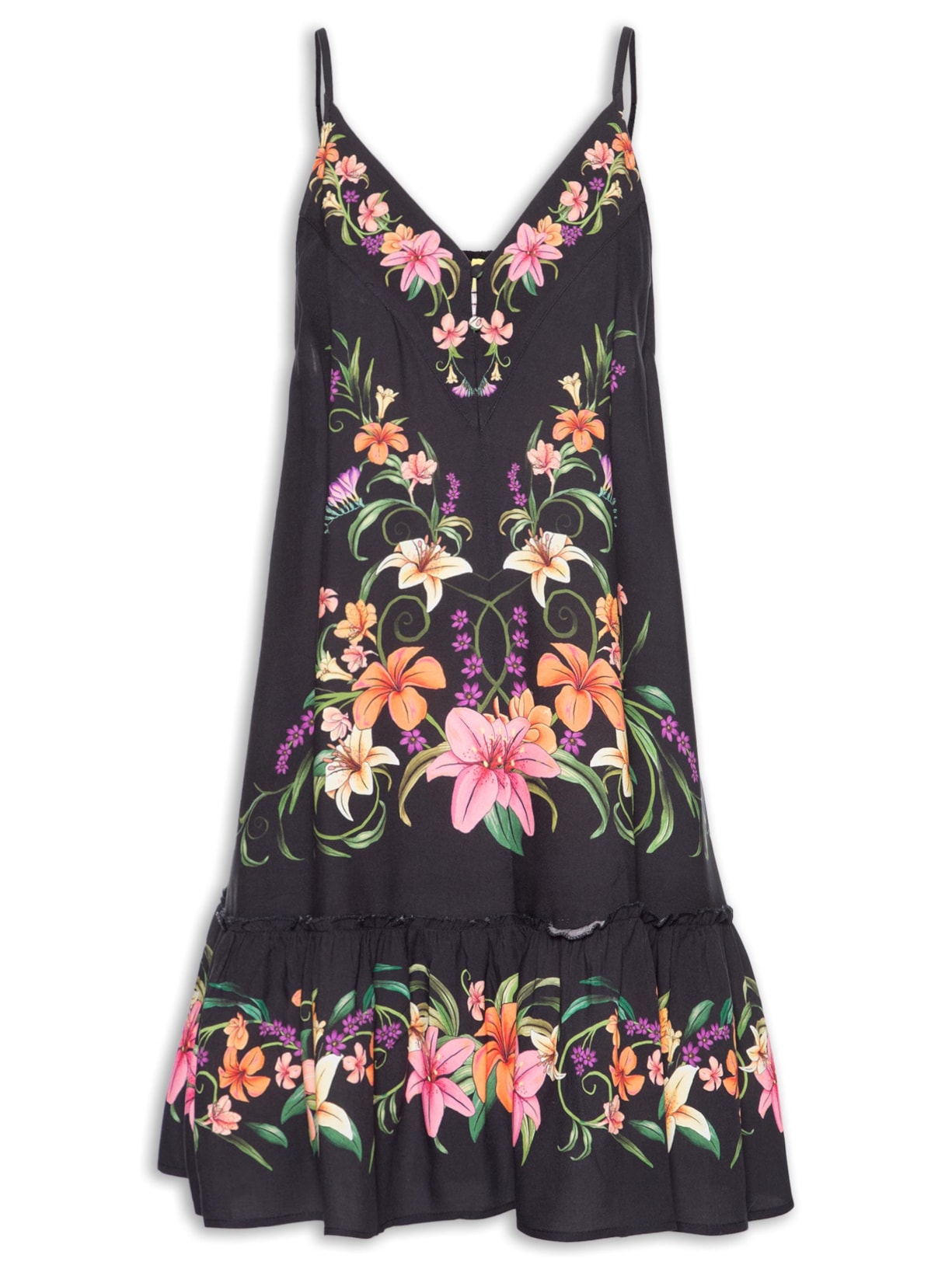 Vestido Curto Vestida De Flor - Preto