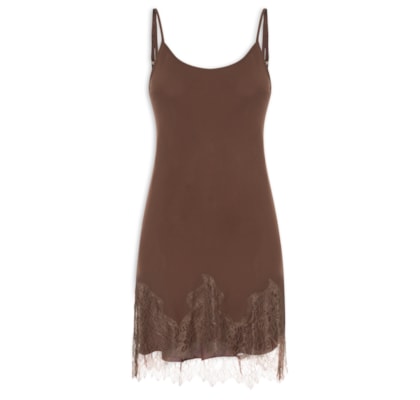 Vestido Curto Vivi Renda Barra - Marrom
