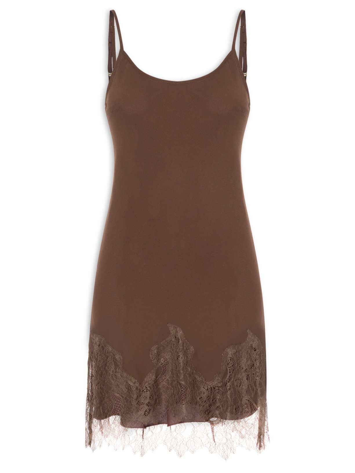 Vestido Curto Vivi Renda Barra - Marrom