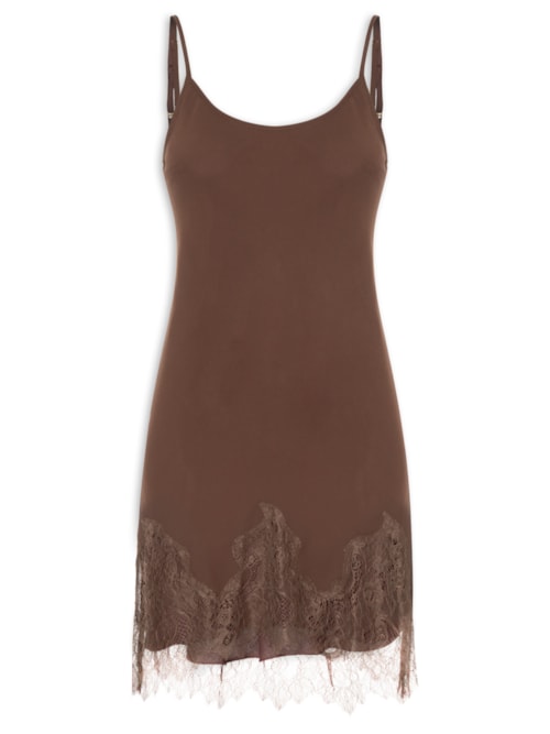 Vestido Curto Vivi Renda Barra - Marrom