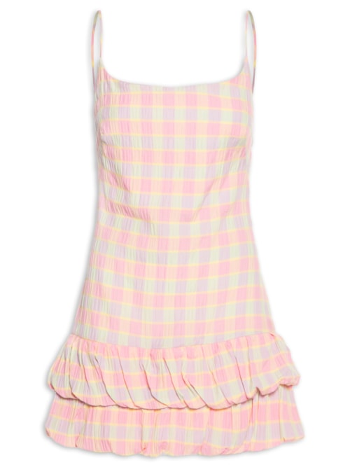 Vestido Curto Xadrez Beija Flor - Rosa