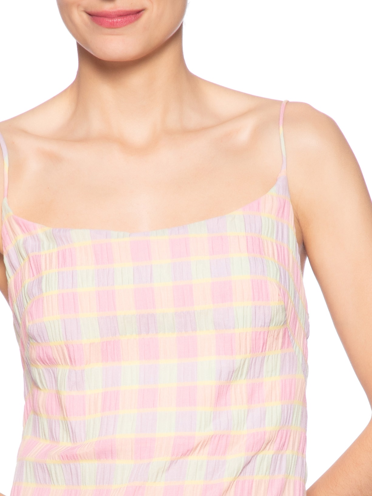 Vestido Curto Xadrez Beija Flor Rosa Farm