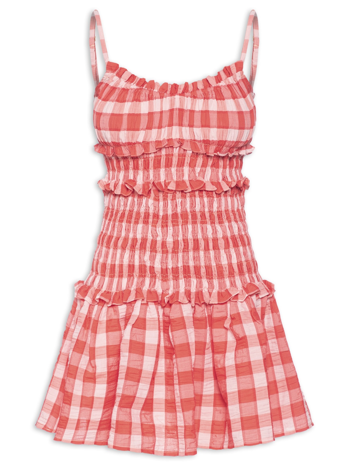 Vestido Curto Xadrez Trancoso Vermelho Farm