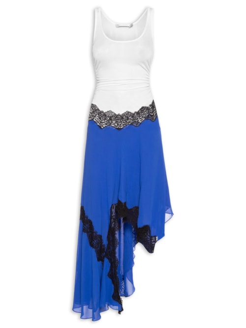 Vestido Cutaway Lace Gathered Tank Dress - Azul