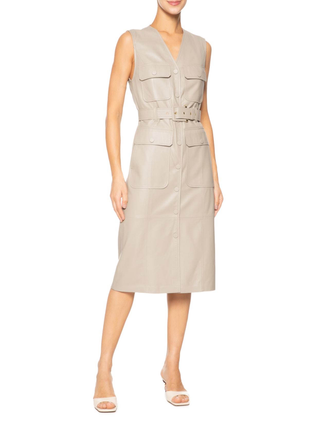 Vestido Dalva Couro Bege Le Lis