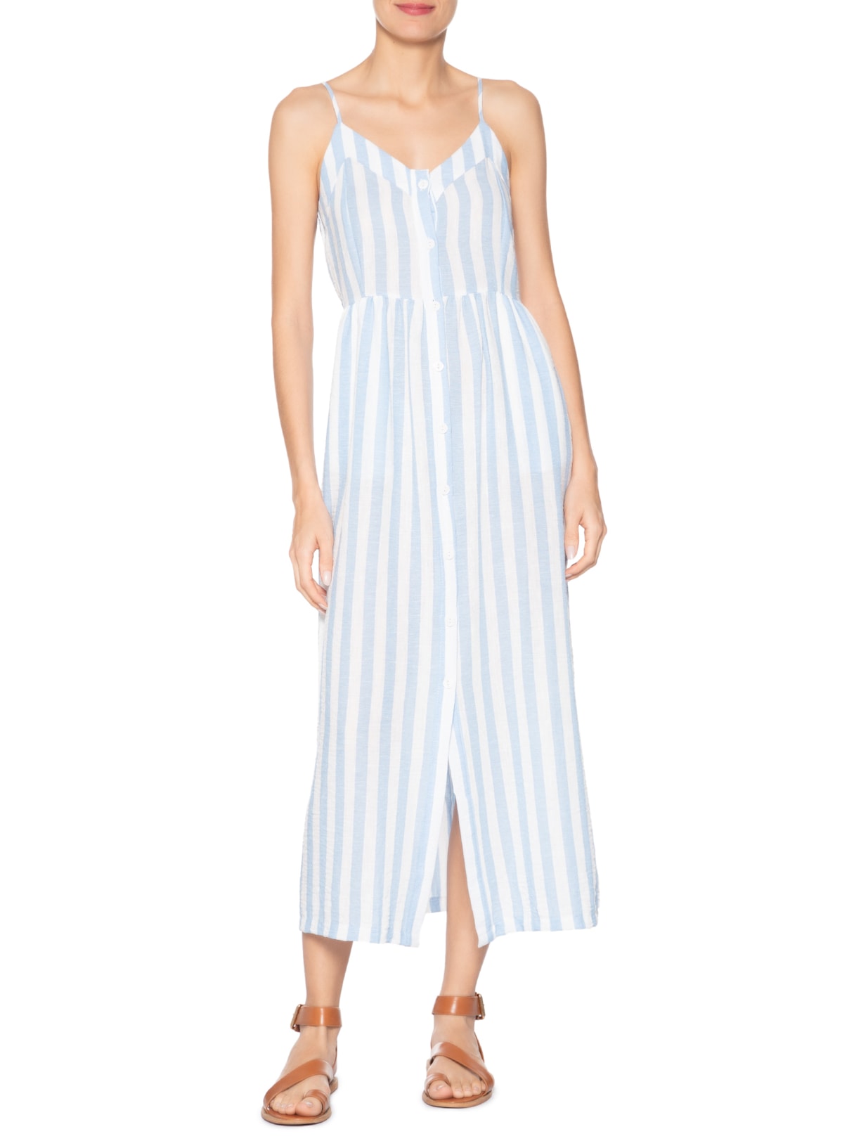 Vestido De Alça Listrado Azul Basiq