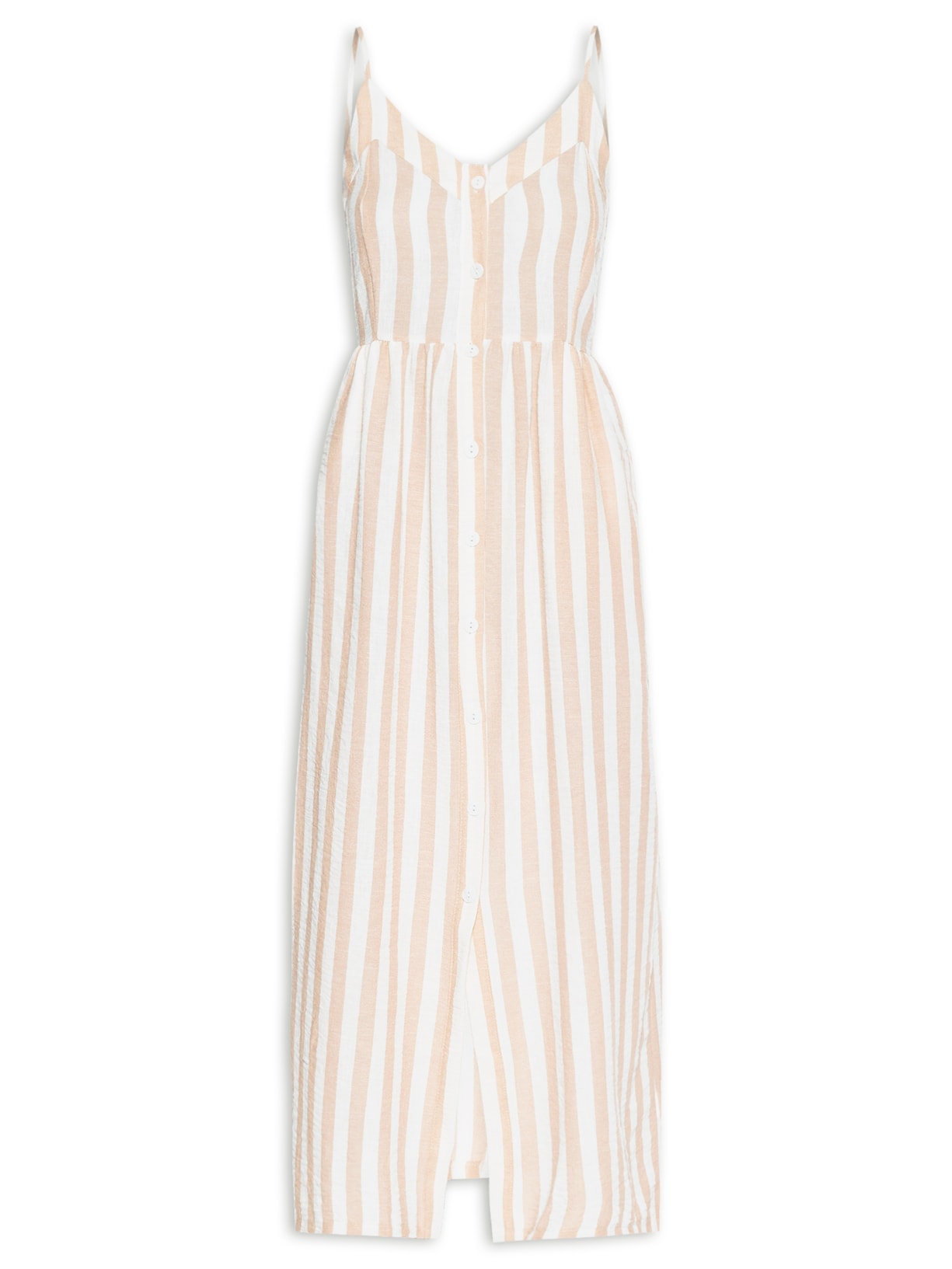 Vestido De Alça Listrado - Bege