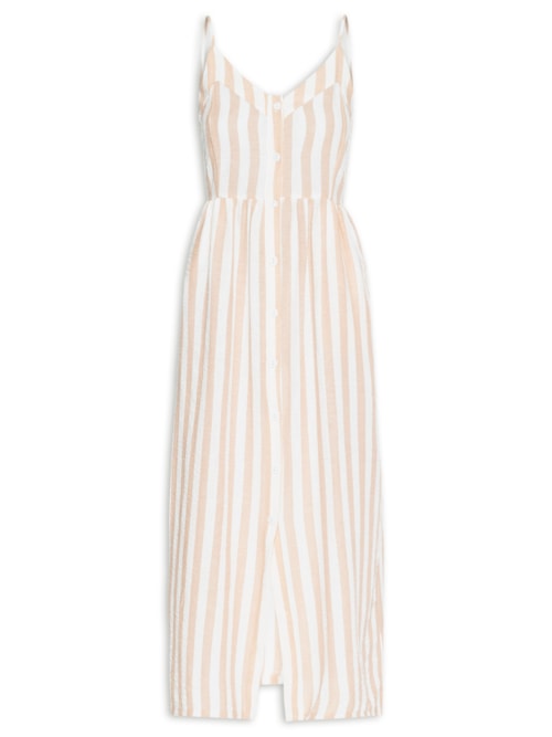 Vestido De Alça Listrado - Bege