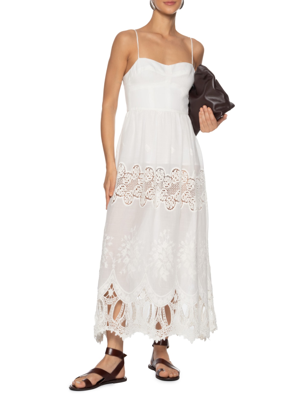 Vestido De Alça Renda Bordada Branco Animale