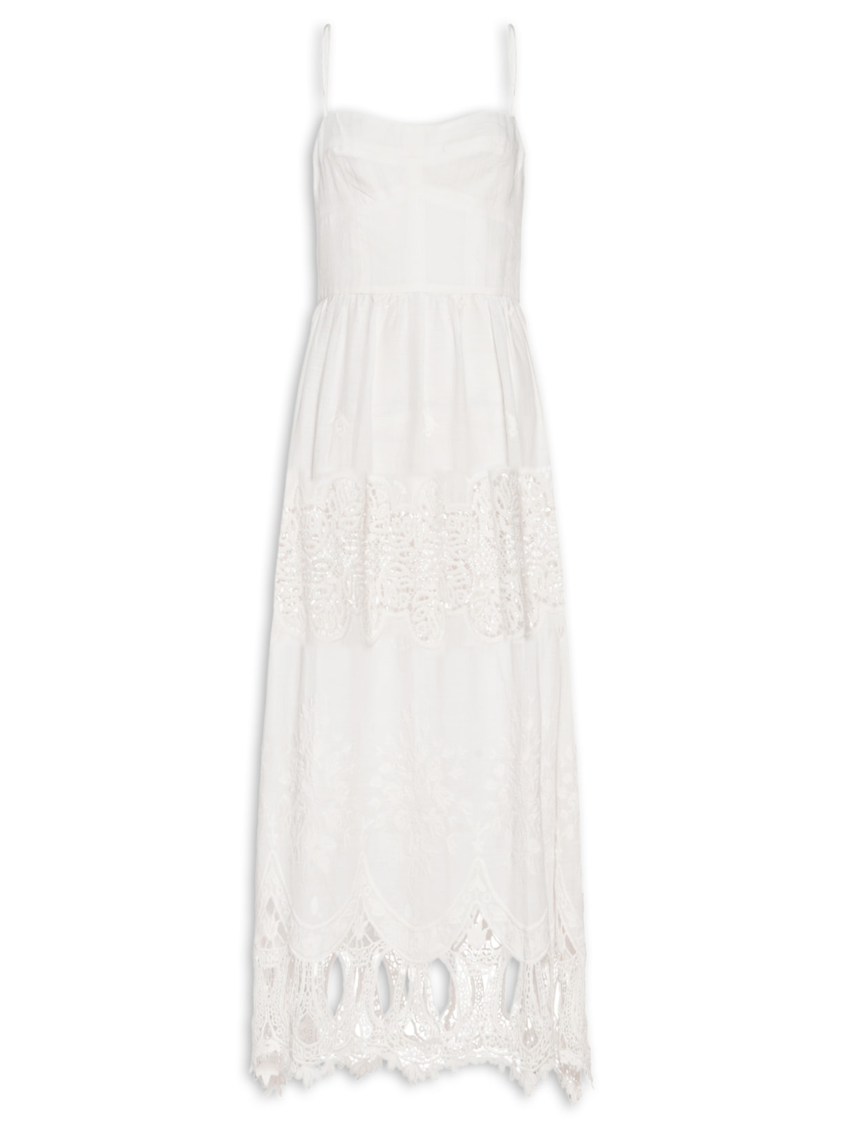 Vestido De Alça Renda Bordada Branco Animale
