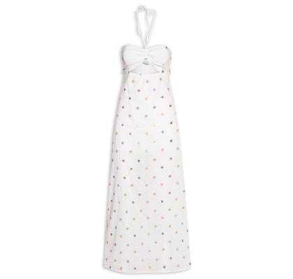 Vestido De Algodão Bordado Com Lastex - Branco