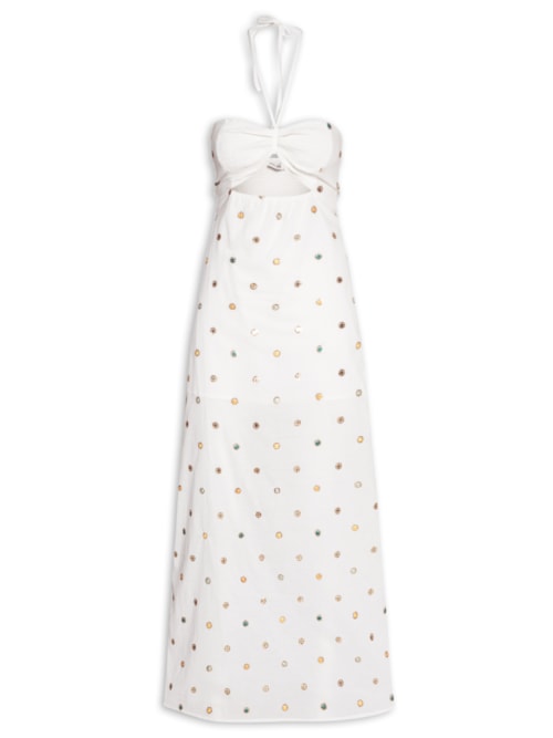 Vestido De Algodão Bordado Com Lastex - Branco