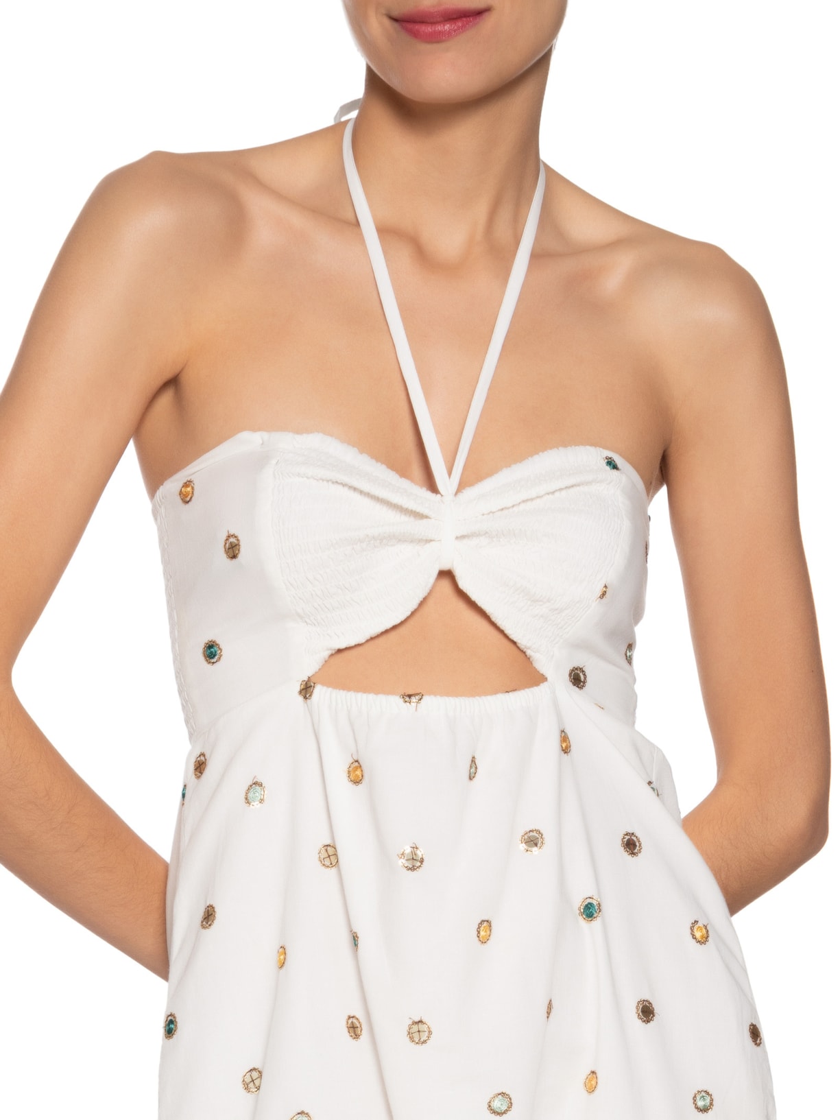 Vestido De Algodão Bordado Com Lastex Branco Animale Jeans