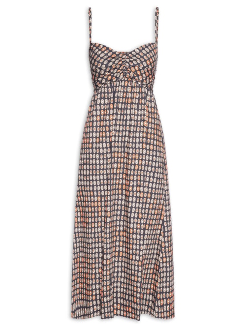 Vestido De Algodão Midi Estampado - Vermelho