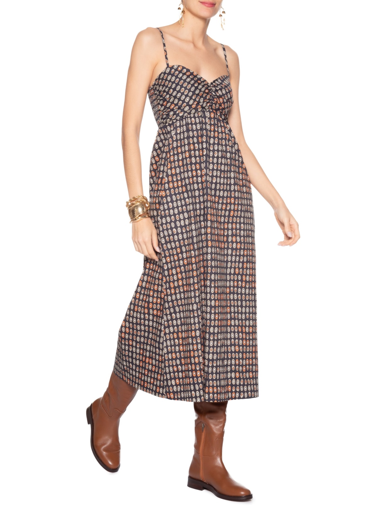 Vestido De Algodão Midi Estampado Vermelho Animale