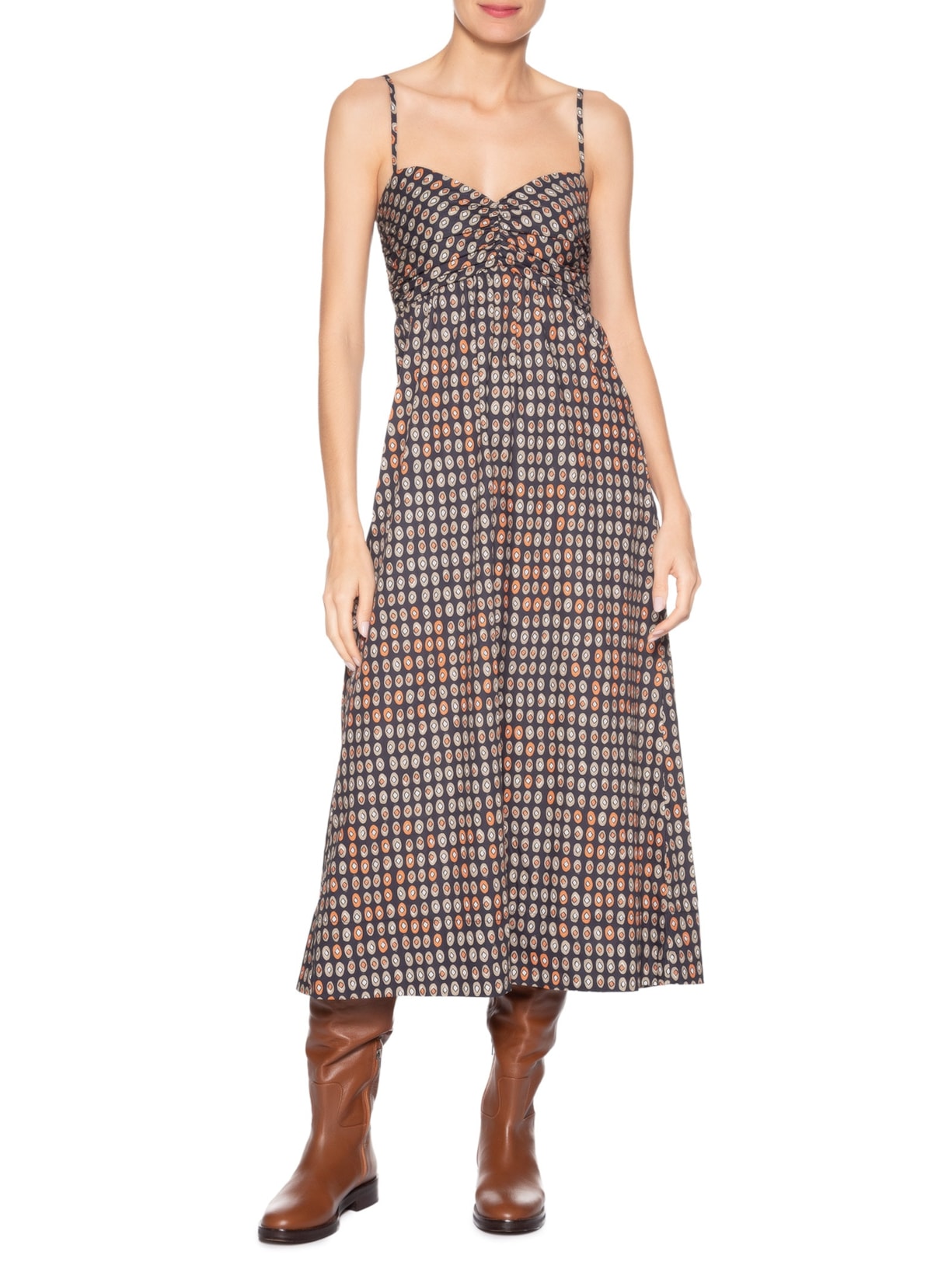 Vestido De Algodão Midi Estampado Vermelho Animale