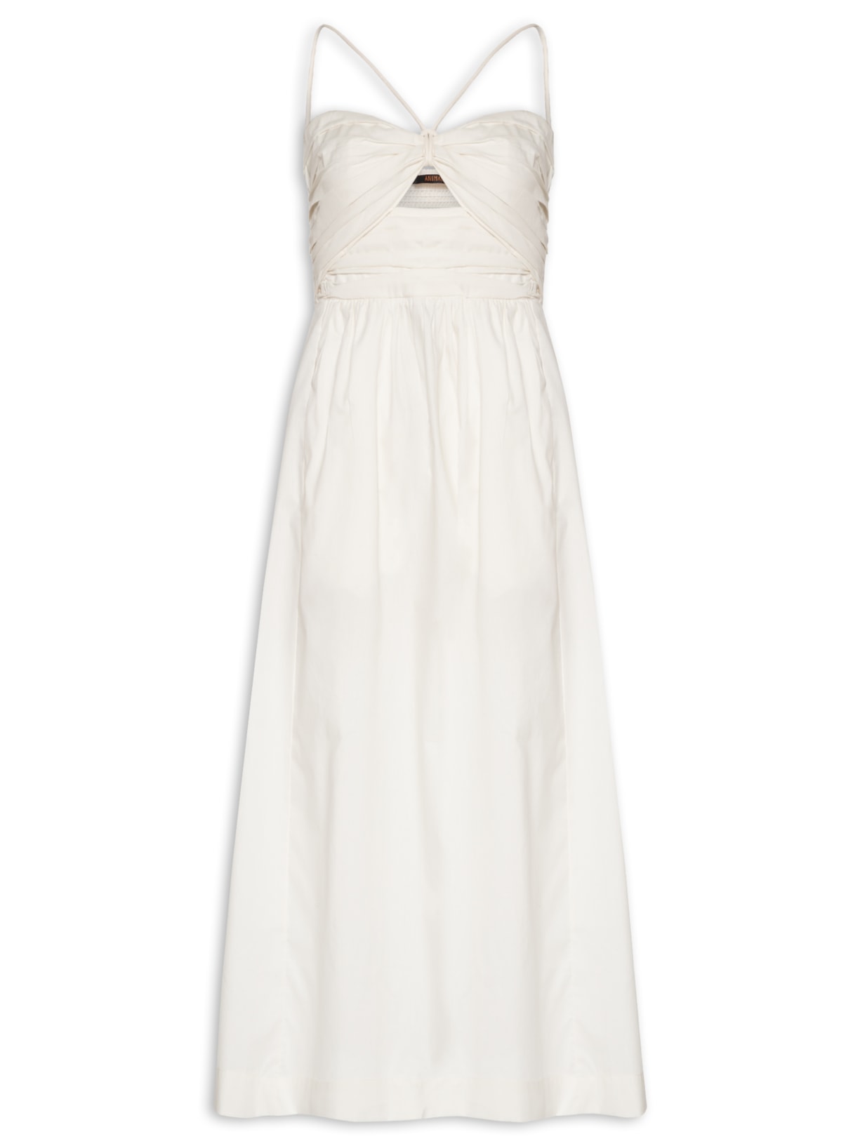 Vestido De Algodão Midi Off Busto Franzido - Branco