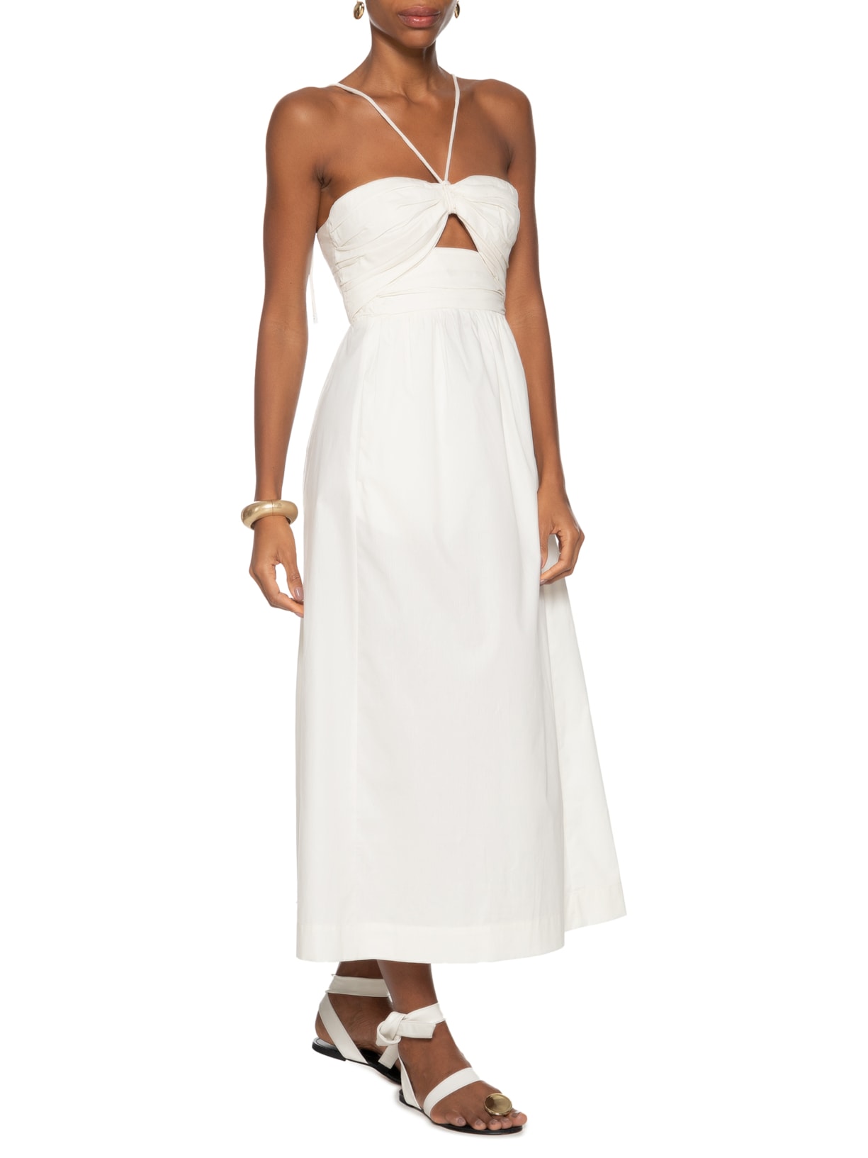 Vestido De Algodão Midi Off Busto Franzido  Branco Animale
