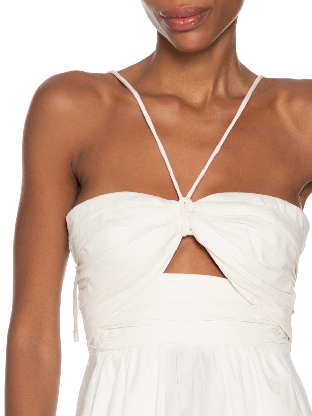 Vestido De Algodão Midi Off Busto Franzido  Branco Animale