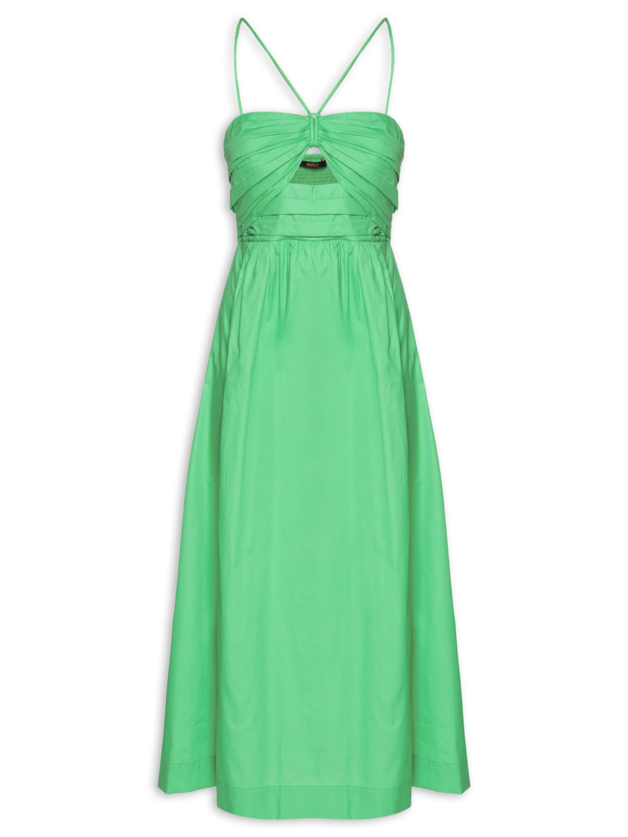 Vestido De Algodão Midi Verde Busto Franzido - Verde