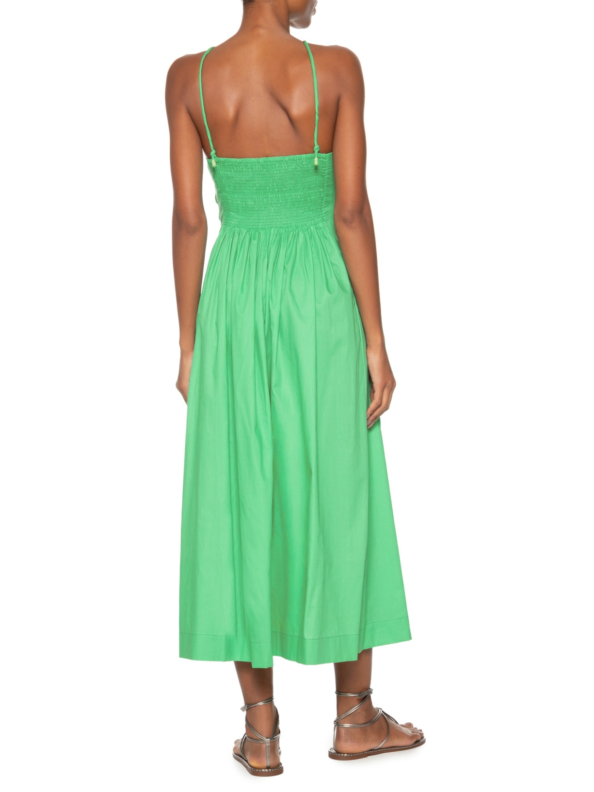 Vestido De Algodão Midi Verde Busto Franzido Verde Animale