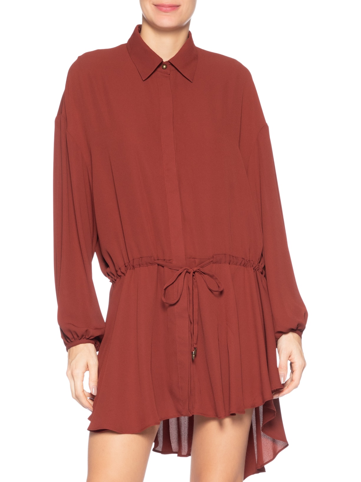 Vestido De Botão Manga Longa GGT Sólido Vermelho Animale Jeans