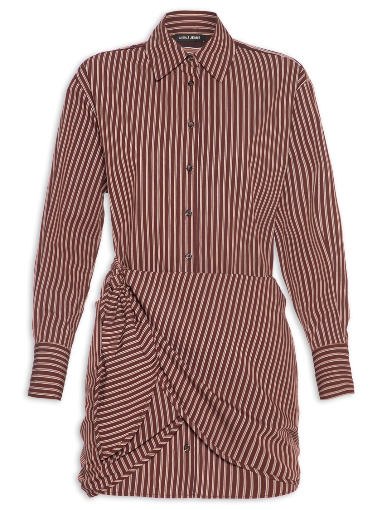 Vestido De Botão Manga Longa Mix De Listras Marrom Animale Jeans