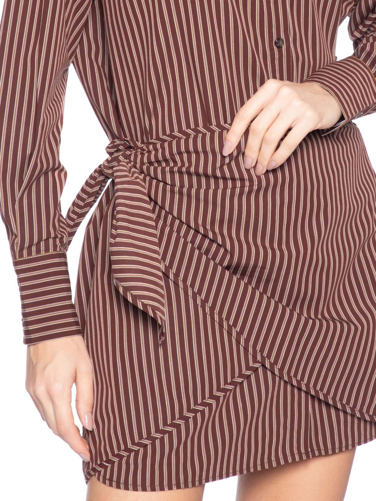 Vestido De Botão Manga Longa Mix De Listras Marrom Animale Jeans