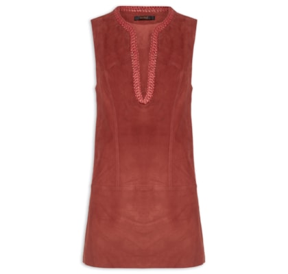 Vestido De Chamois Bordado Gota - Vermelho