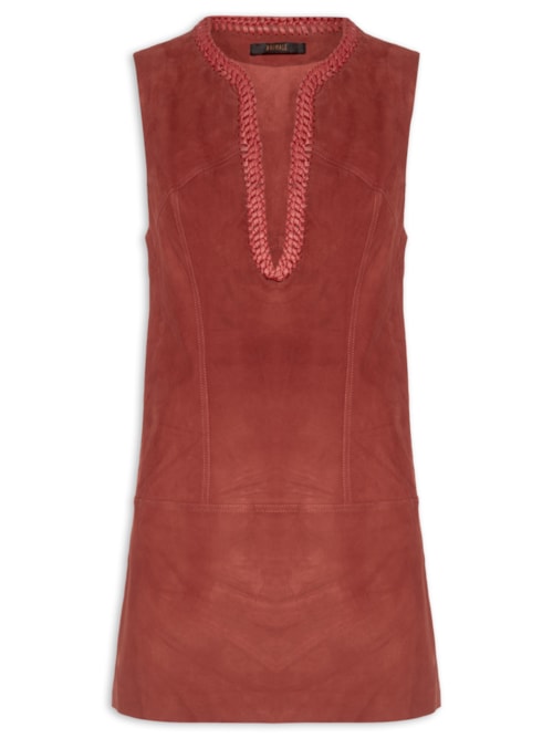 Vestido De Chamois Bordado Gota - Vermelho