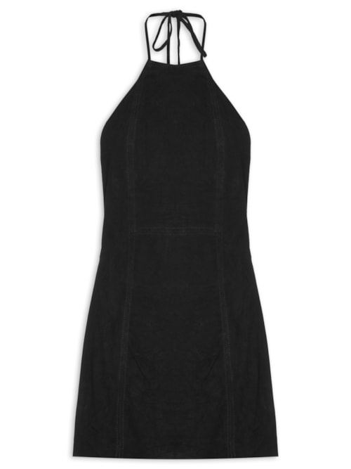 Vestido De Chamois Curto Recortes - Preto