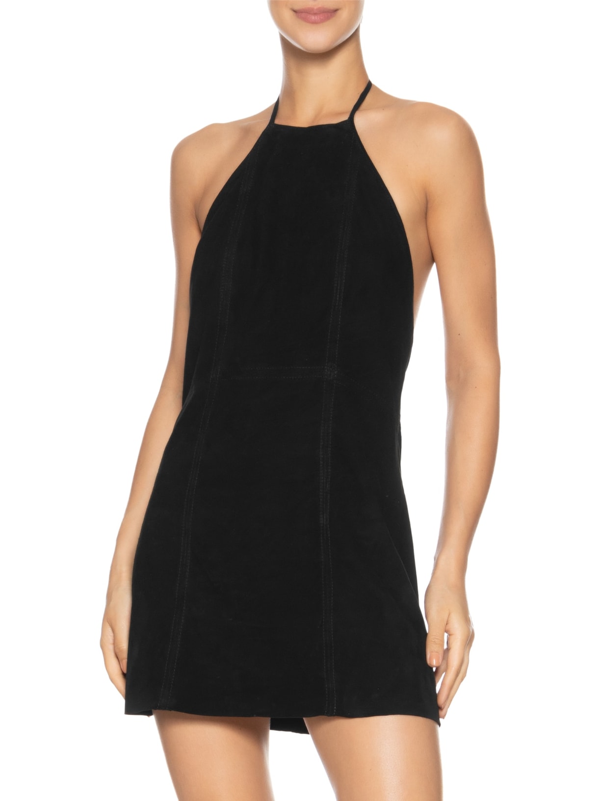 Vestido De Chamois Curto Recortes Preto Animale