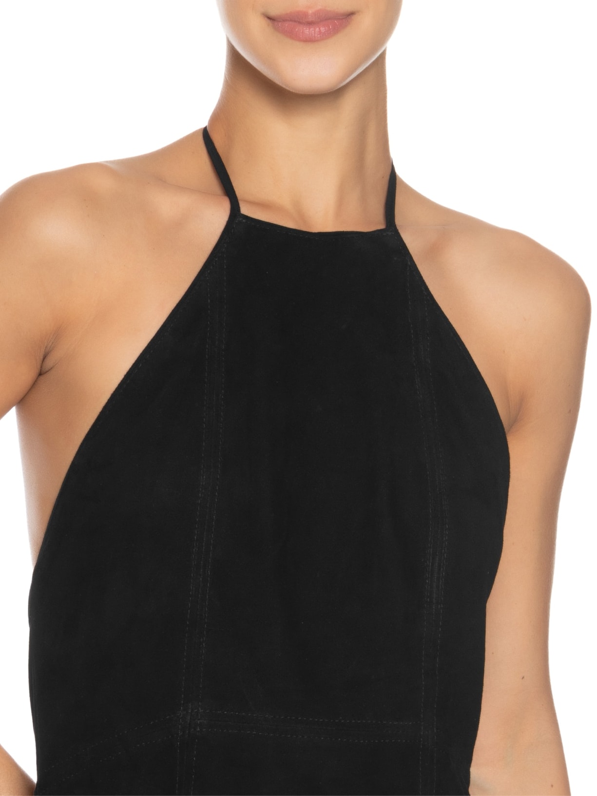 Vestido De Chamois Curto Recortes Preto Animale