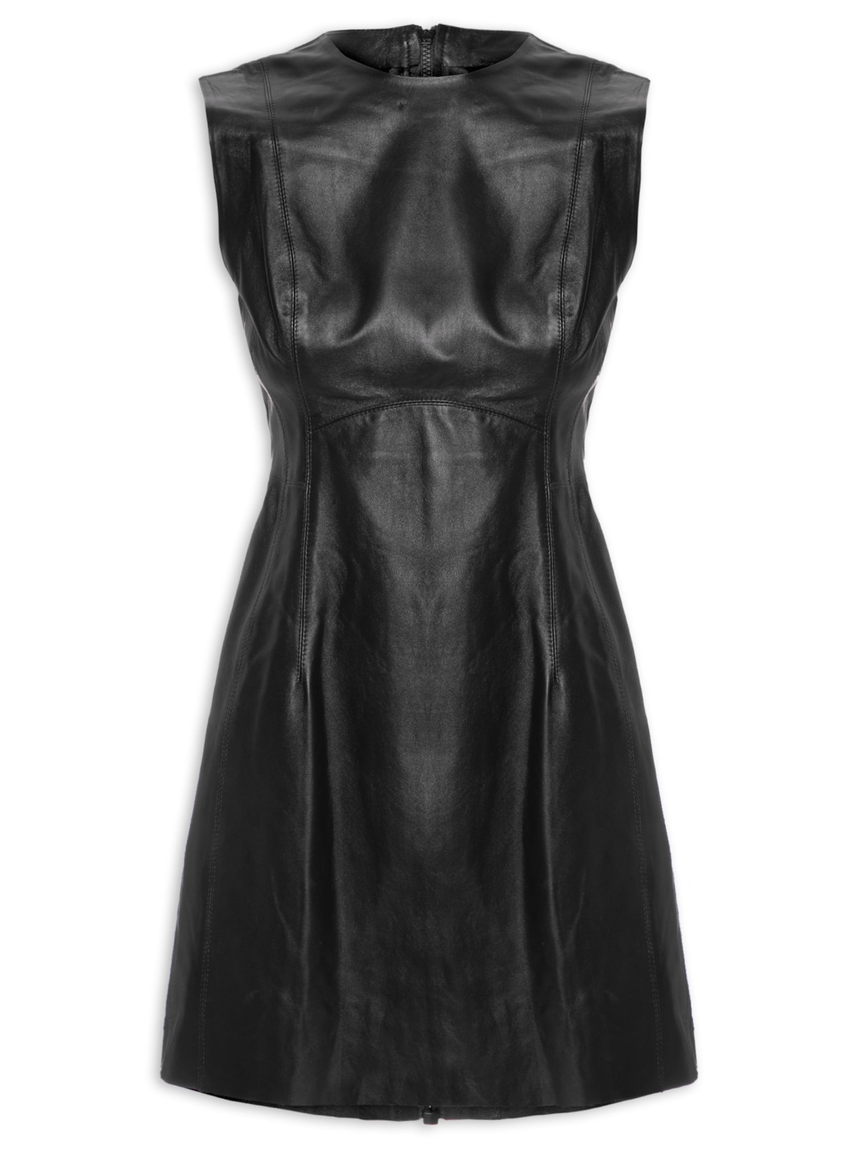 Vestido De Couro Curto Básico - Preto