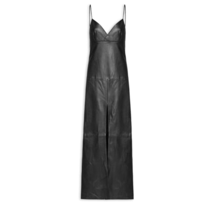 Vestido De Couro Longo Fenda Maxi - Preto
