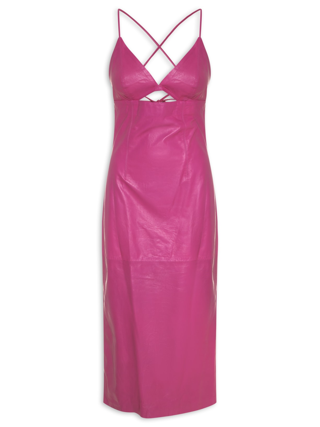 Vestido De Couro Midi Alça Fininha - Rosa