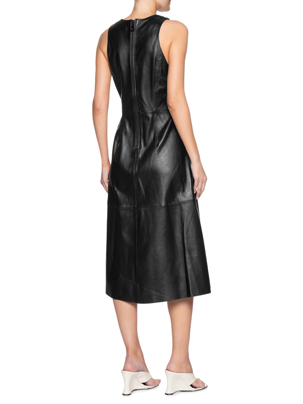 Vestido De Couro Midi Básico Clássico Preto Animale