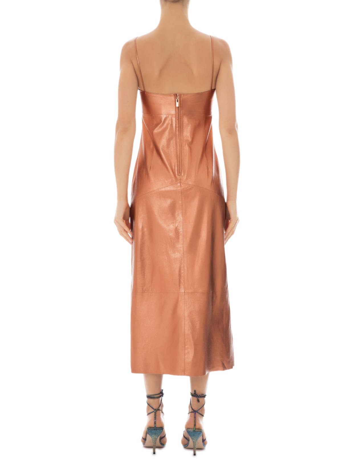 Vestido De Couro Midi Metalizado Dourado Animale