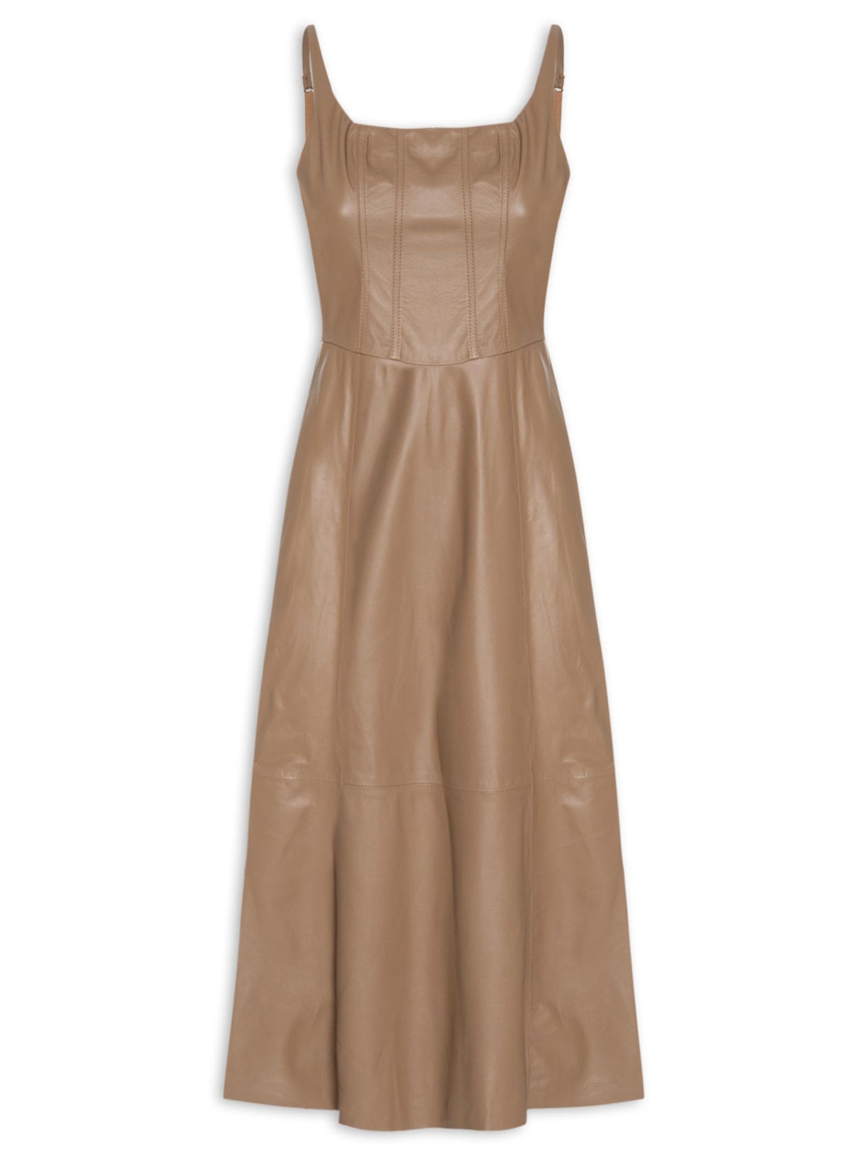 Vestido De Couro Midi Regata Corset - Marrom
