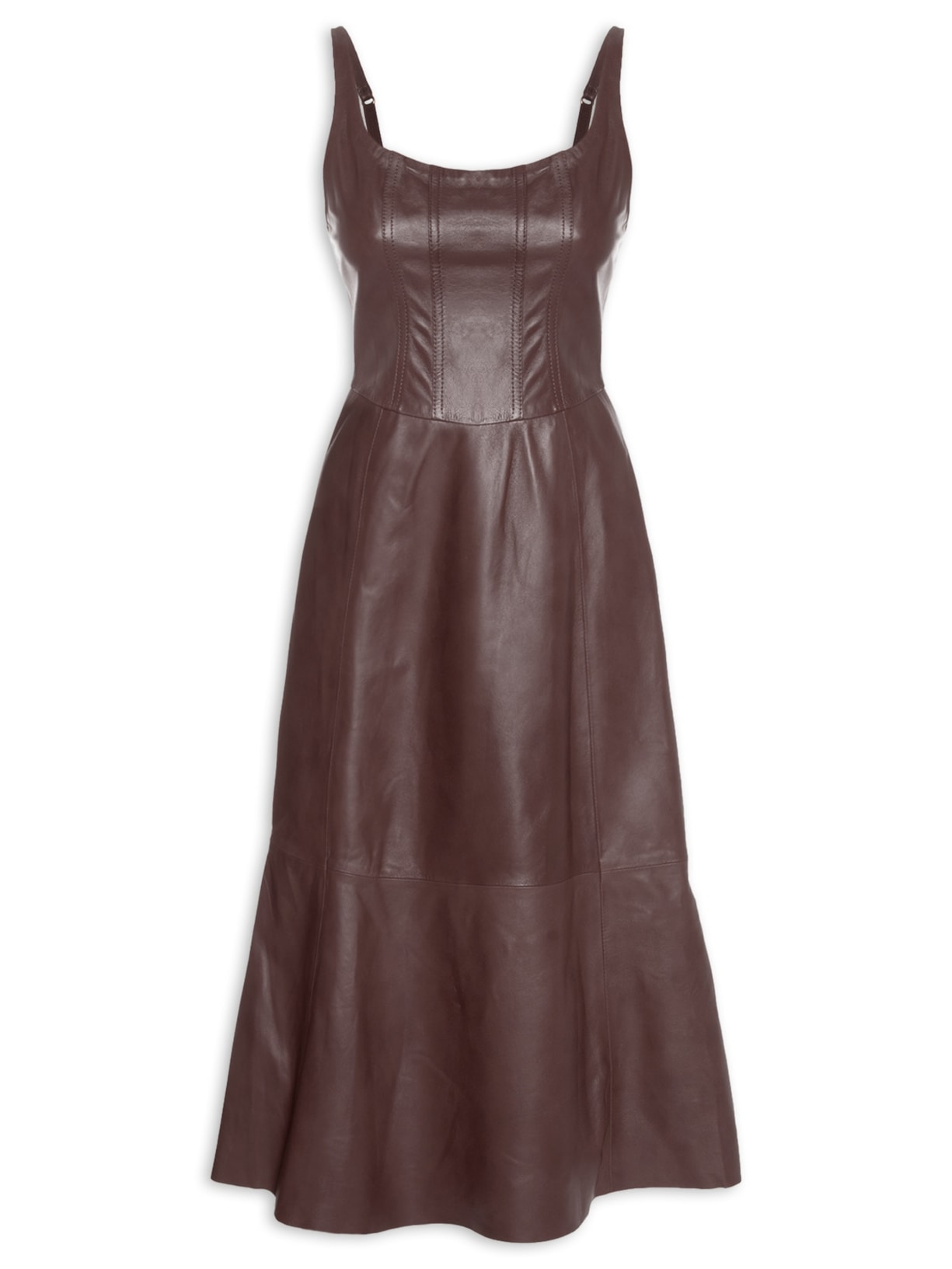 Vestido De Couro Midi Regata Corset Marrom Animale