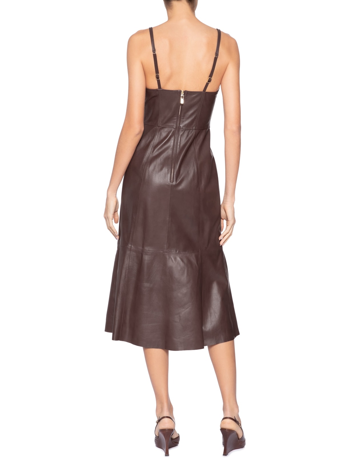 Vestido De Couro Midi Regata Corset Marrom Animale