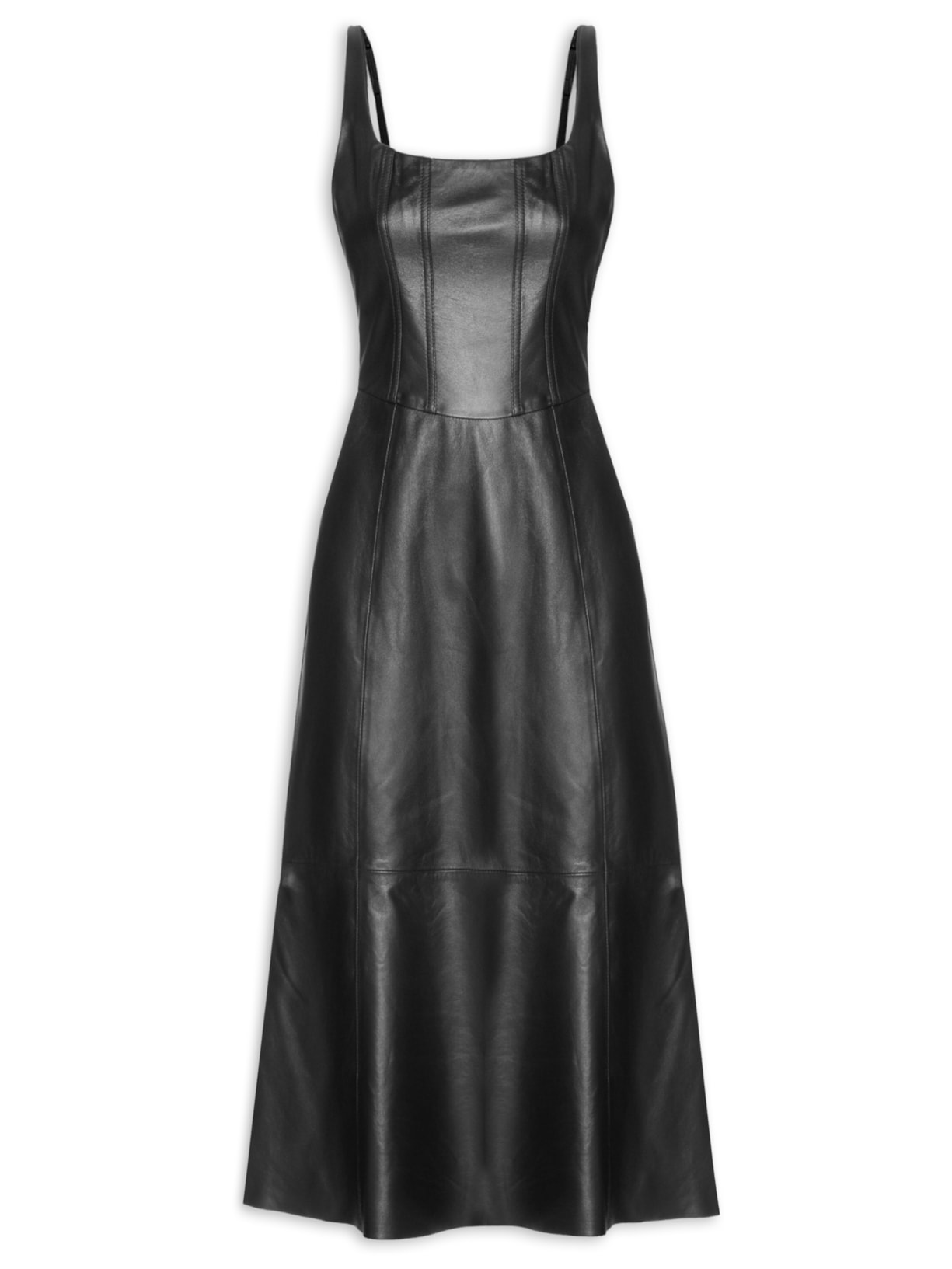 Vestido De Couro Midi Regata Corset - Preto