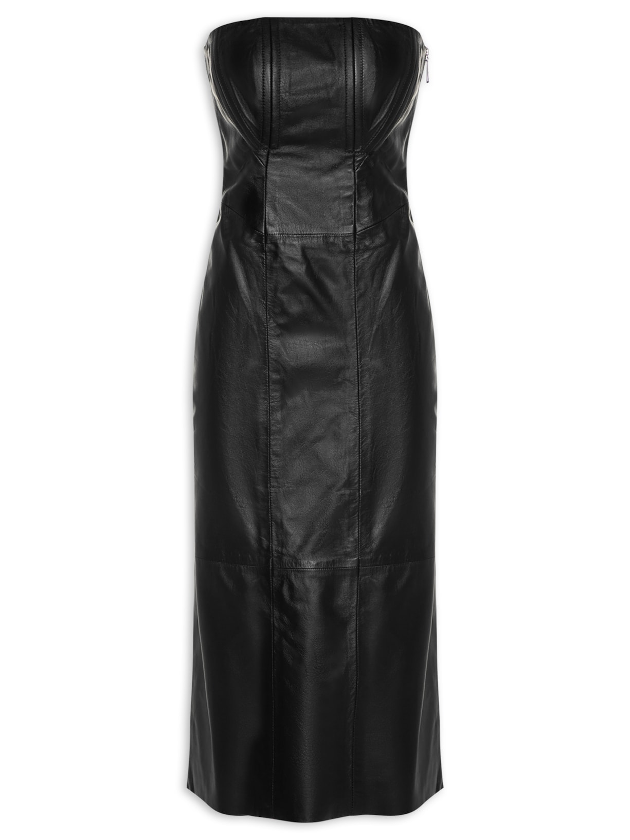 Vestido De Couro Midi Sem Alça - Preto