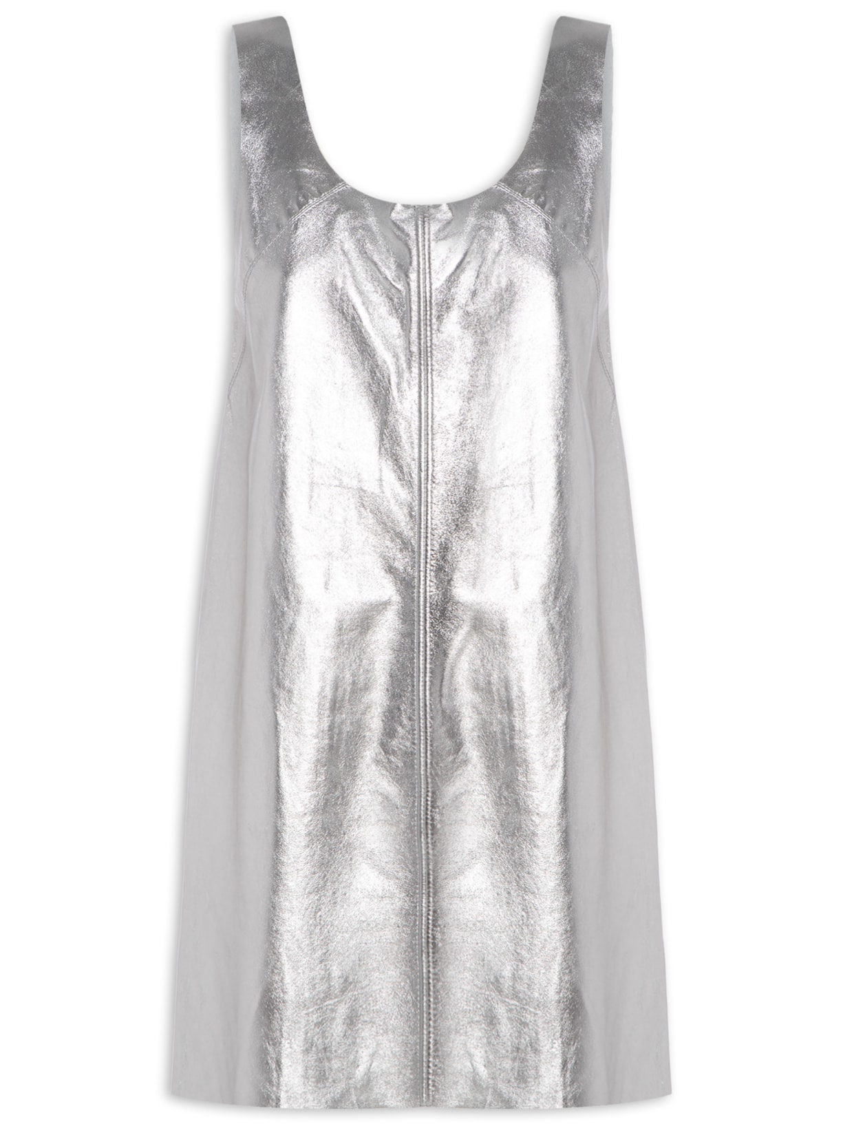 Vestido De Couro Regata Básico Metalizado - Prateado