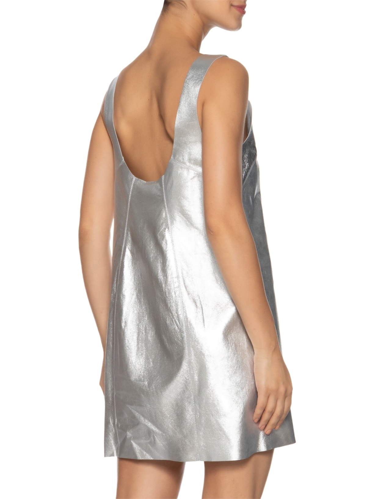 Vestido De Couro Regata Básico Metalizado Prateado Animale