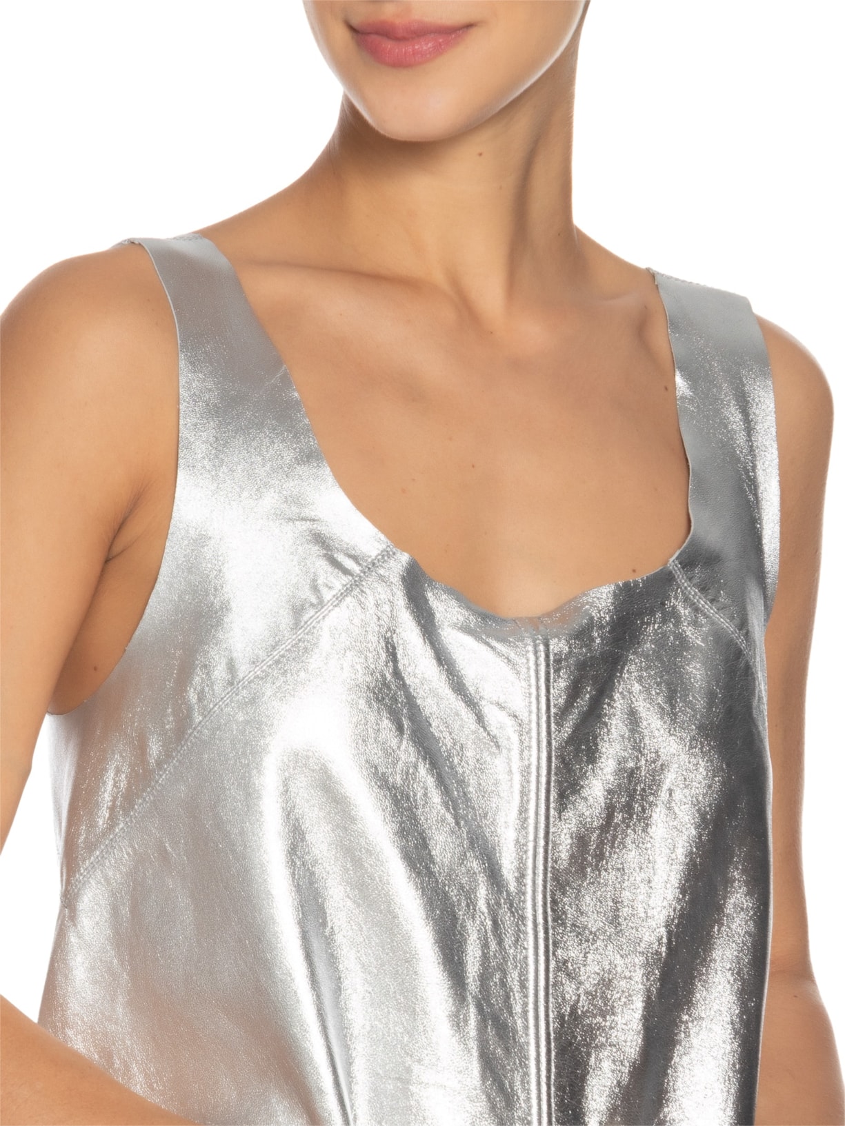 Vestido De Couro Regata Básico Metalizado Prateado Animale
