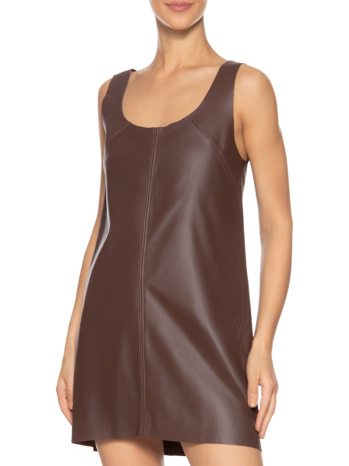 Vestido De Couro Regata Marrom Animale